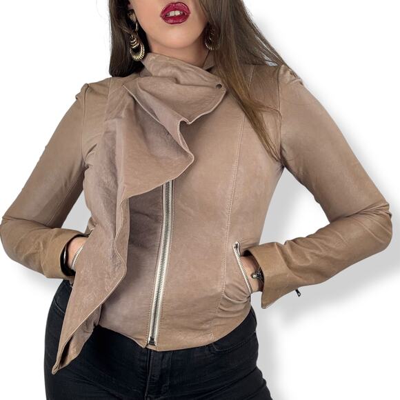 DIANE VON FURSTENBERG tan lamb leather jacket - Picture 2 of 16